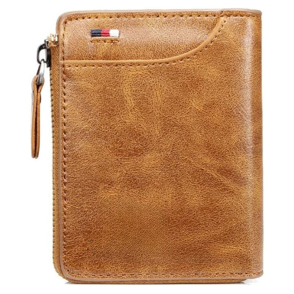 Men’s RFID Blocking Wallet with Zipper Multi Credit Card Holder Khaki + Brown + Black
