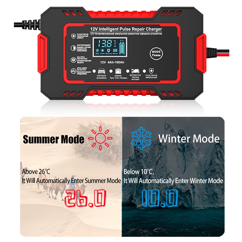 Car Battery Charger 12v 6a Pulse Repair LCD Display