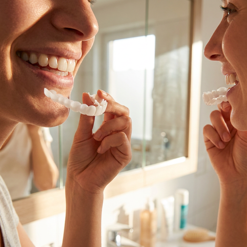 Smile Veneer being worn, lifestyle shot