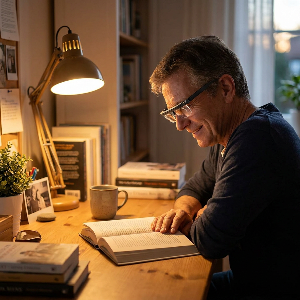 Adjustable Focus Glasses worn while reading
