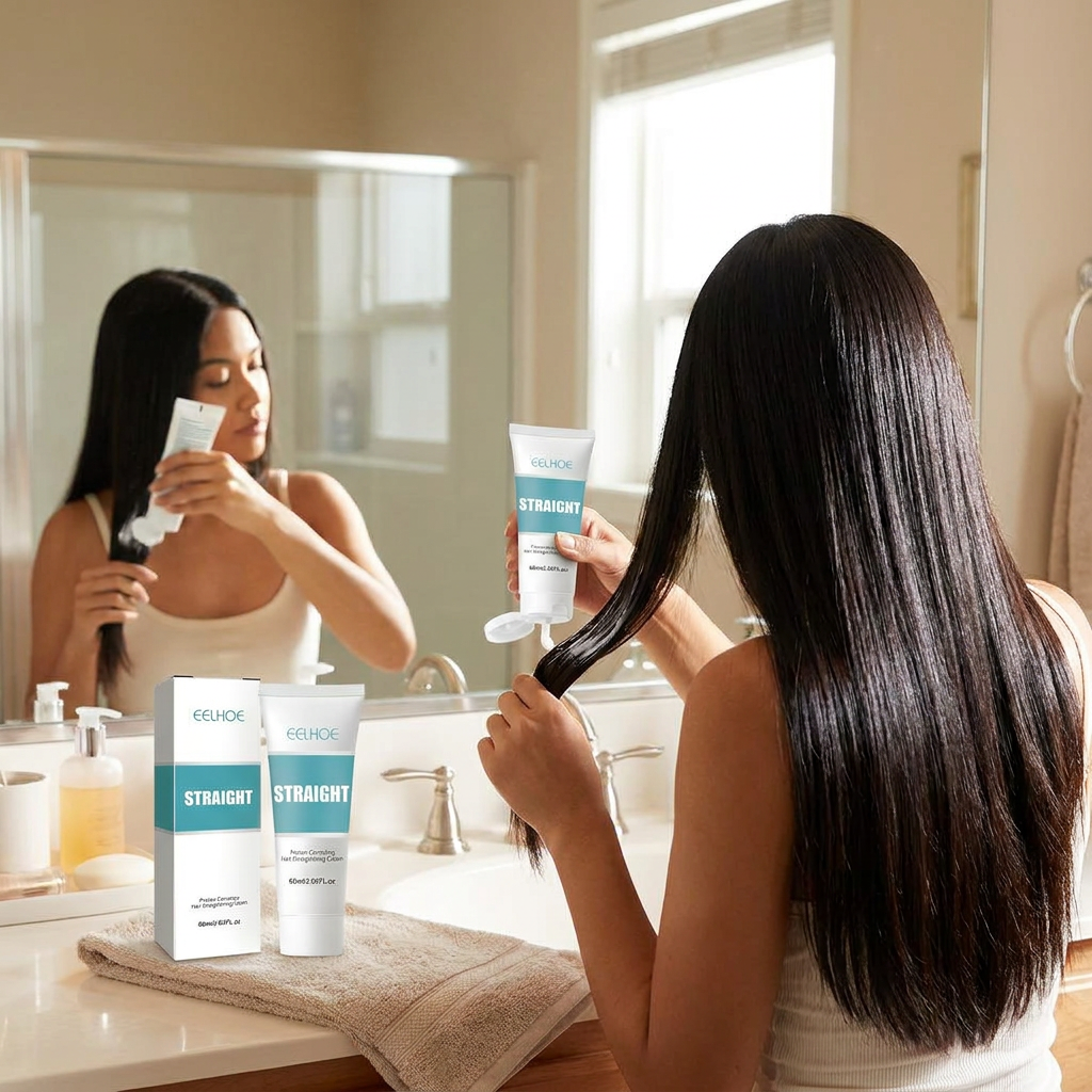 Keratin Hair Straightening Cream being applied at home
