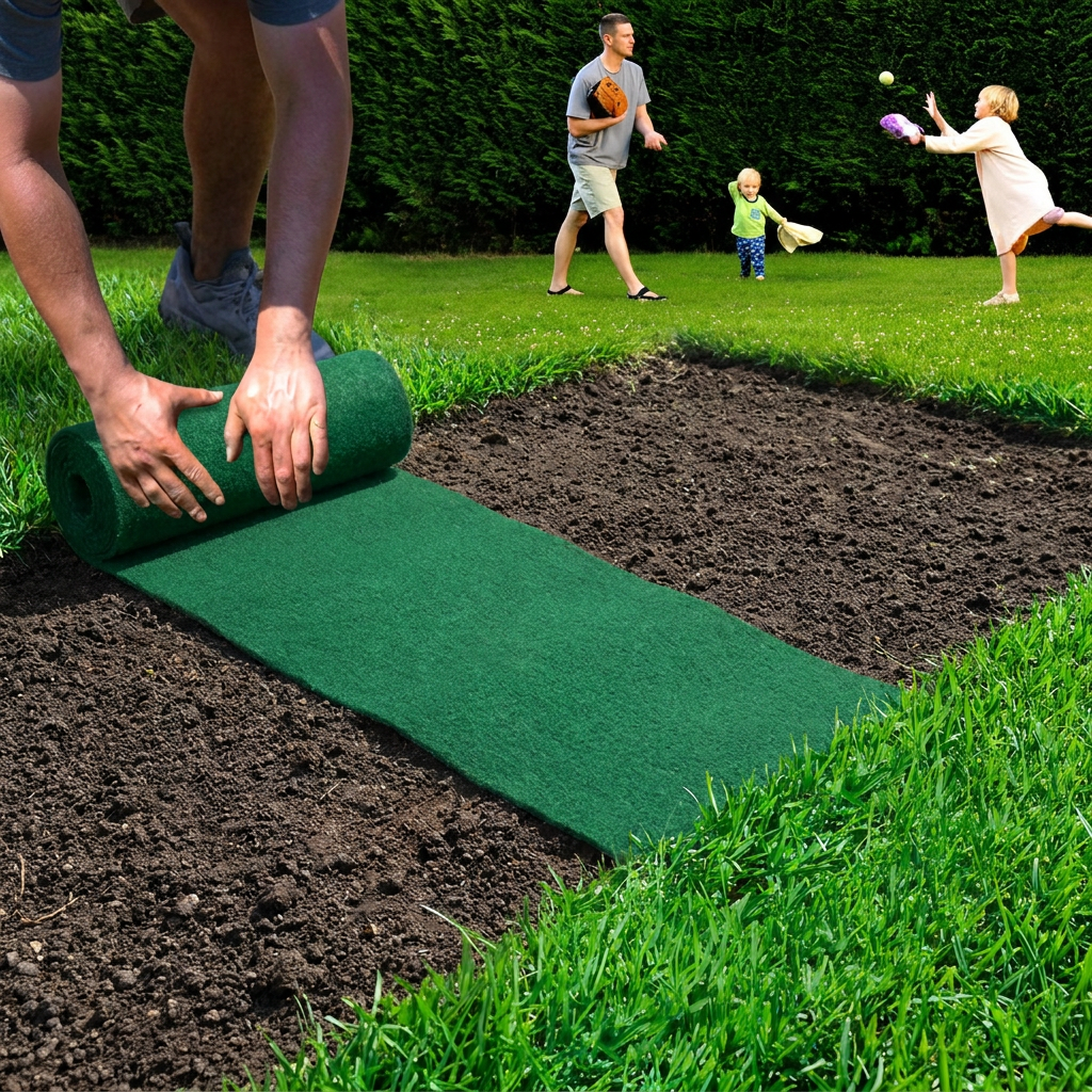 Grass Seed Mat being rolled out on a lawn