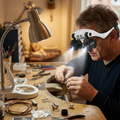 Head Magnifier worn while doing detailed hobby work