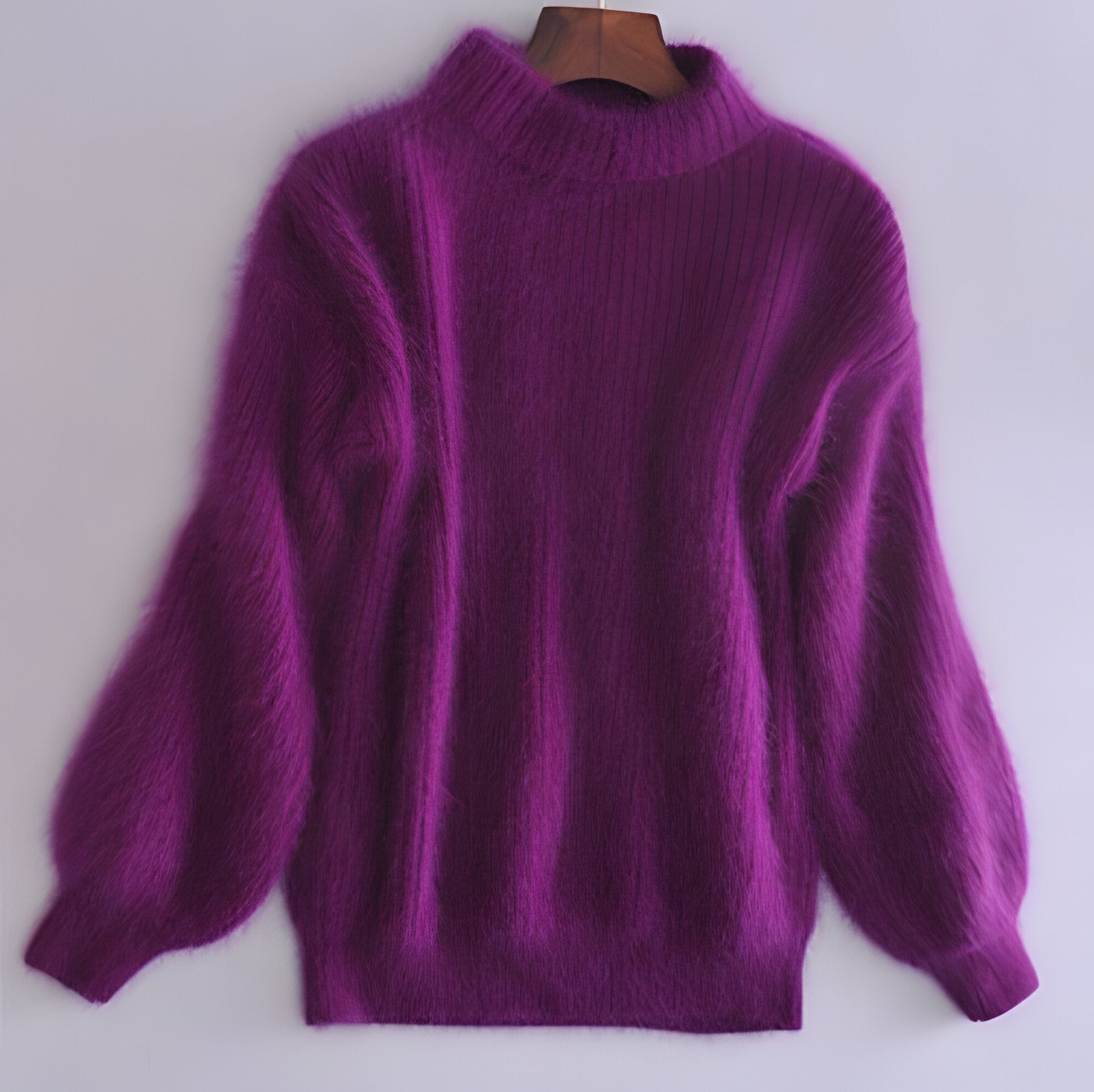 Solid Color Loose Knit Sweater - Vintage Style Angora Pullover for Women