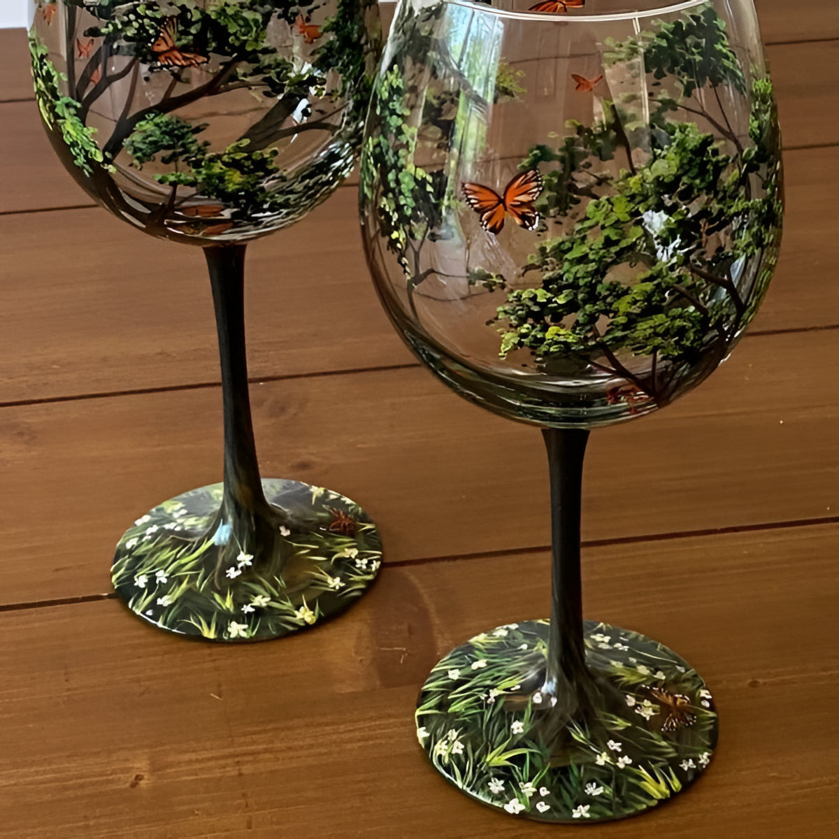 Four Seasons Tree Wine Glasses – Hand Painted Art