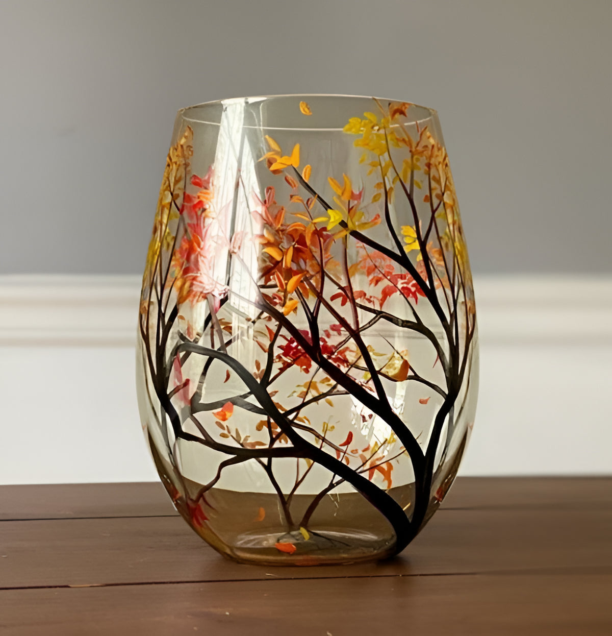 Four Seasons Tree Wine Glasses – Hand Painted Art